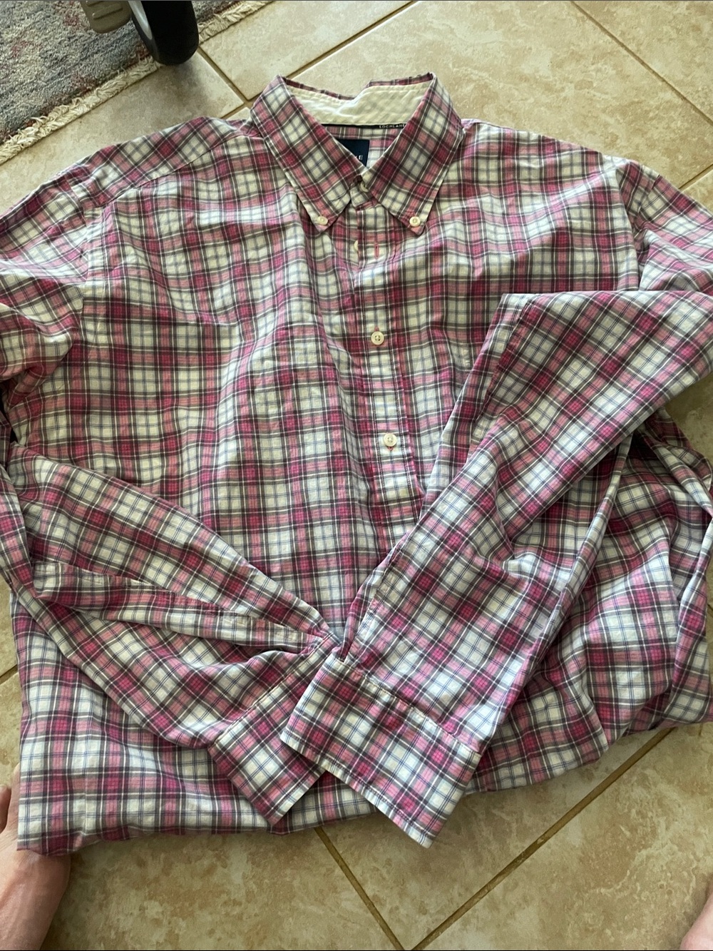 Men's Pink and White Plaid Button-Down Shirt